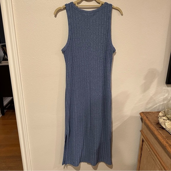Blue Ribbed Midi Dress in Blue Marl Size M Coastal Layer Comfy - Picture 5 of 6